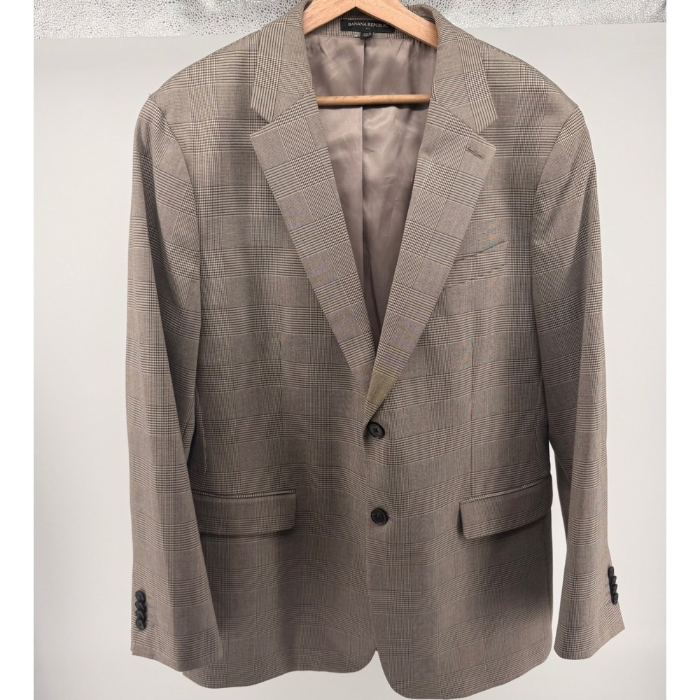 Banana Republic Tailored Fit Plaid‎ Blazer Mens 46R Brown Single Breasted 0835